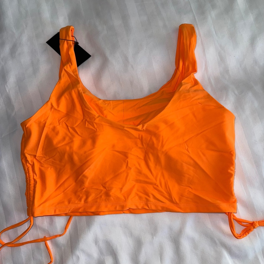 Yoesee Bright Orange Bikini Top with Drawstring Sides Sleeveless Activewear XXL